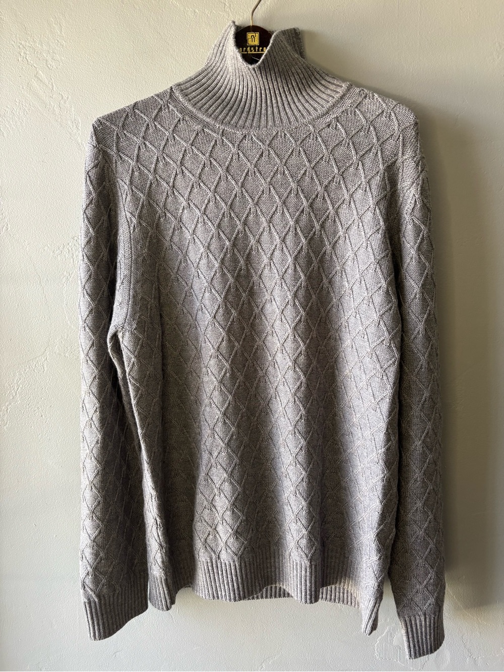 Patrick Assaraf Superfine Merino Wool Cable Gray Turtleneck ~ XL